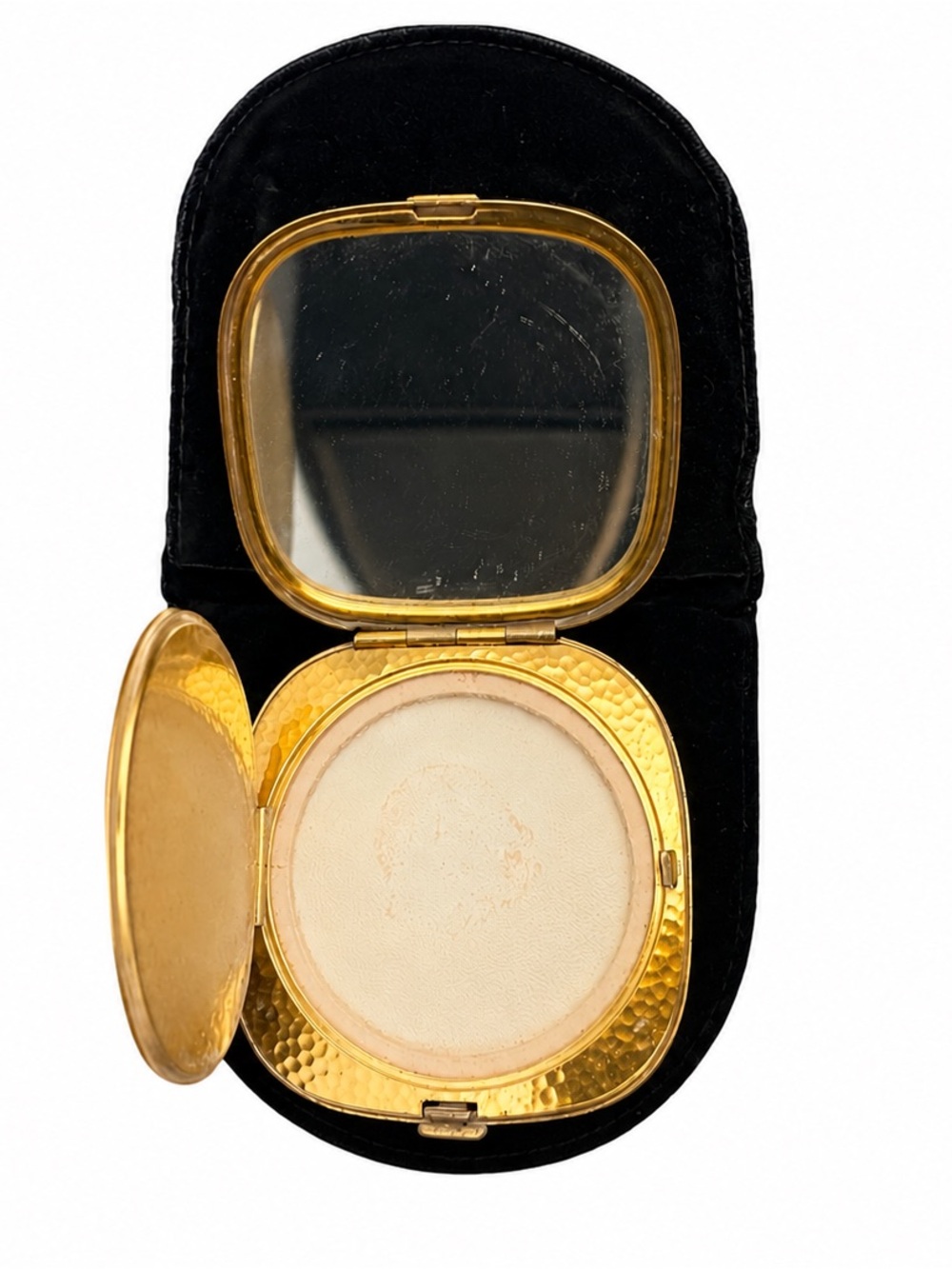 Vintage 1950s Gold Tone Rhinestone Powder Compact Mirror - Picture 6 of 8